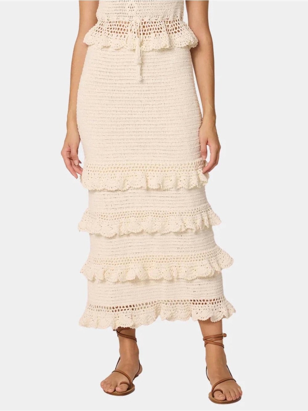 Cleobella Serena Crochet Ivory Cotton Ankle Midi Skirt NWT Size Medium